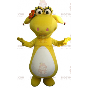 BIGGYMONKEY™ costume mascotte dinosauro giallo e bianco.