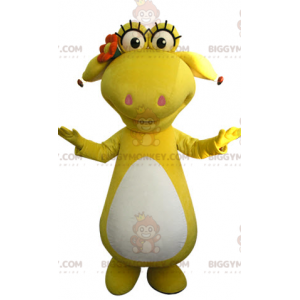 BIGGYMONKEY™ gul og hvid dinosaur maskot kostume. gult dyr -
