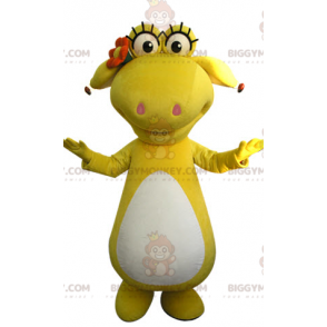 BIGGYMONKEY™ yellow and white dinosaur mascot costume. yellow