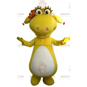 Costume de mascotte BIGGYMONKEY™ de dinosaure jaune et blanc.