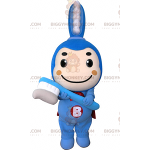 Blaue Zahnbürste BIGGYMONKEY™ Maskottchenkostüm mit Umhang -
