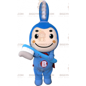 Costume de mascotte BIGGYMONKEY™ de brosse à dents bleue avec