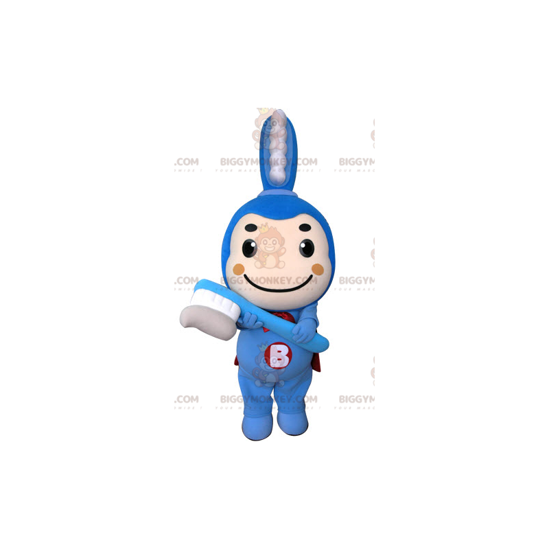 Blue toothbrush BIGGYMONKEY™ mascot costume with cape –