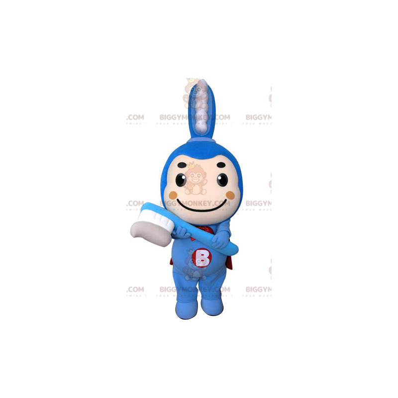 Costume da mascotte BIGGYMONKEY™ spazzolino blu con mantello -