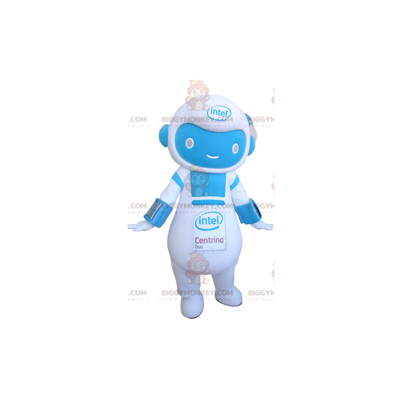 Sinivalkoinen robottimiehen BIGGYMONKEY™ maskottiasu -