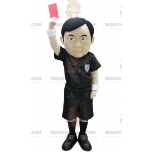 Asian Referee Man BIGGYMONKEY™ Maskotdräkt klädd i svart -