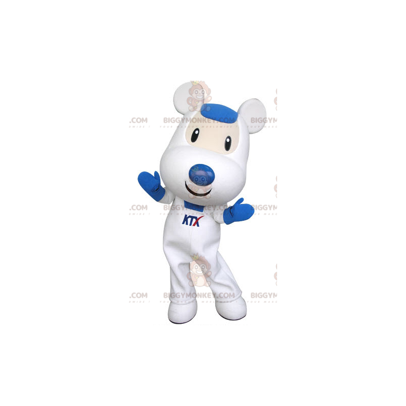 Fato de mascote BIGGYMONKEY™ de rato branco e azul fofo e