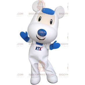 Cute and Affectionate White and Blue Mouse BIGGYMONKEY™ Mascot