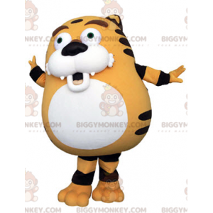 Traje de mascote roliço e fofo de tigre BIGGYMONKEY™ laranja