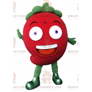 Traje de mascote gigante de morango vermelho e verde