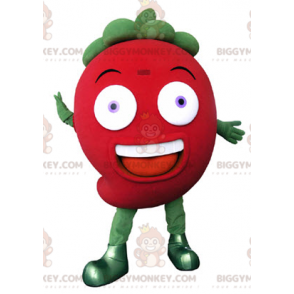 Traje de mascote gigante de morango vermelho e verde