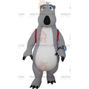 BIGGYMONKEY™ Maskotdräkt för grå och vit björn med skolväska -