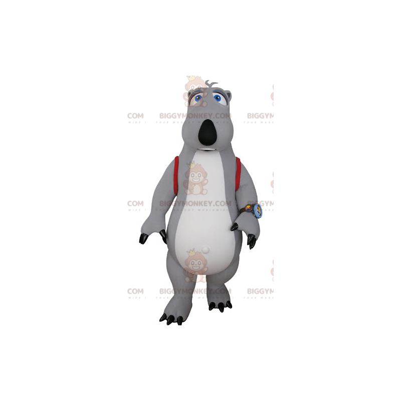 BIGGYMONKEY™ Gray and White Bear Mascot Costume with Schoolbag