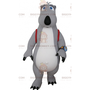 BIGGYMONKEY™ Gray and White Bear Mascot Costume with Schoolbag