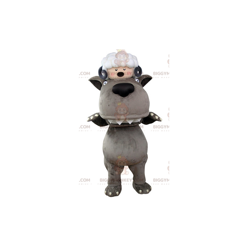 BIGGYMONKEY™ Mascot Costume Gray Wolf with Sheep on Head –