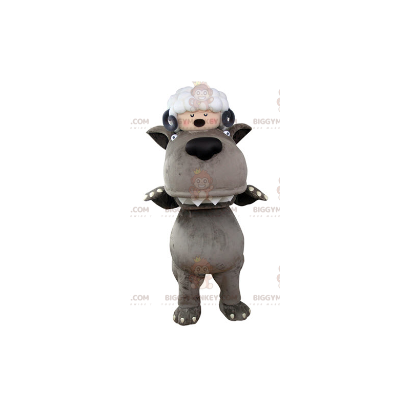 BIGGYMONKEY™ Mascot Costume Gray Wolf with Sheep on Head -