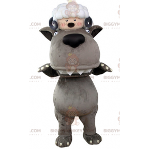 BIGGYMONKEY™ Mascot Costume Gray Wolf with Sheep on Head –