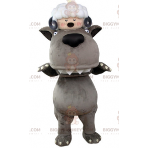 Disfraz de mascota BIGGYMONKEY™ Lobo gris con oveja en la