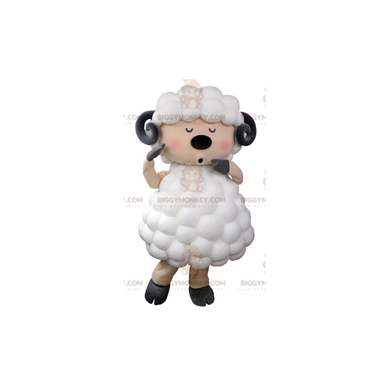 Costume de mascotte BIGGYMONKEY™ de mouton de bouc blanc noir