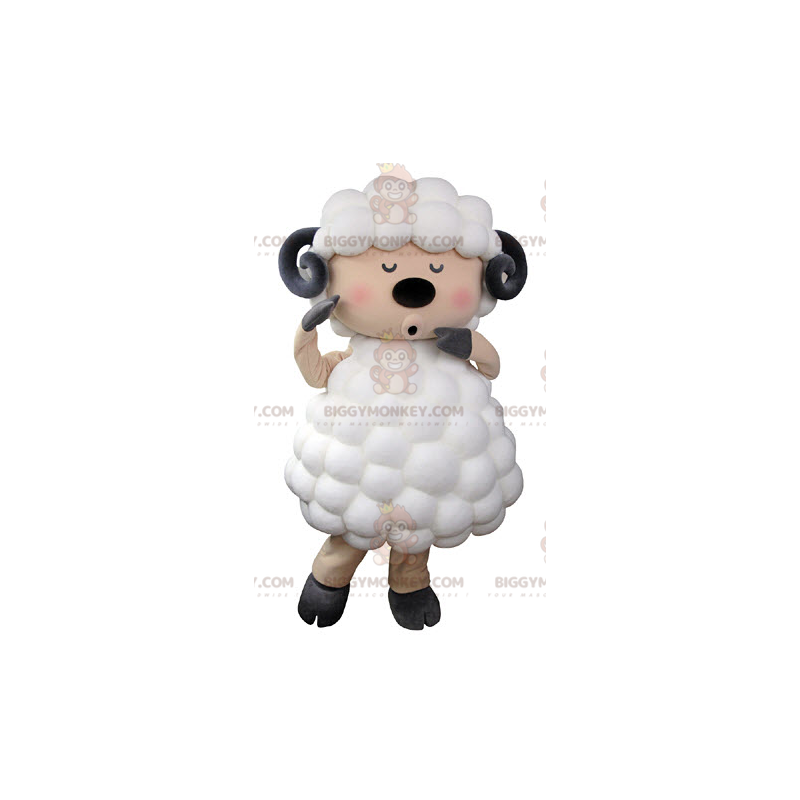 Costume mascotte BIGGYMONKEY™ pecora capra bianca nera e rosa -