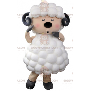 Costume mascotte BIGGYMONKEY™ pecora capra bianca nera e rosa -