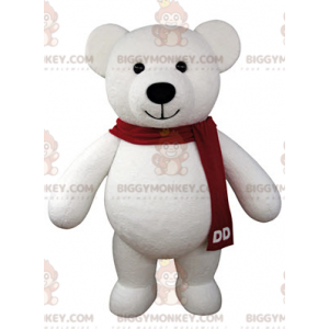 BIGGYMONKEY™ isbjørnmaskotkostume med rødt tørklæde -