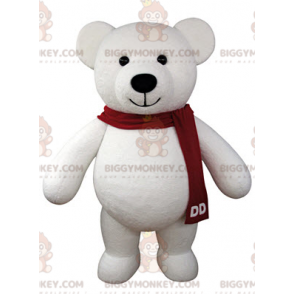 BIGGYMONKEY™ Polar Bear Mascot Costume with Red Scarf -