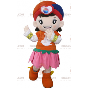 Girl BIGGYMONKEY™ Mascot Costume Dressed in Colorful Oriental