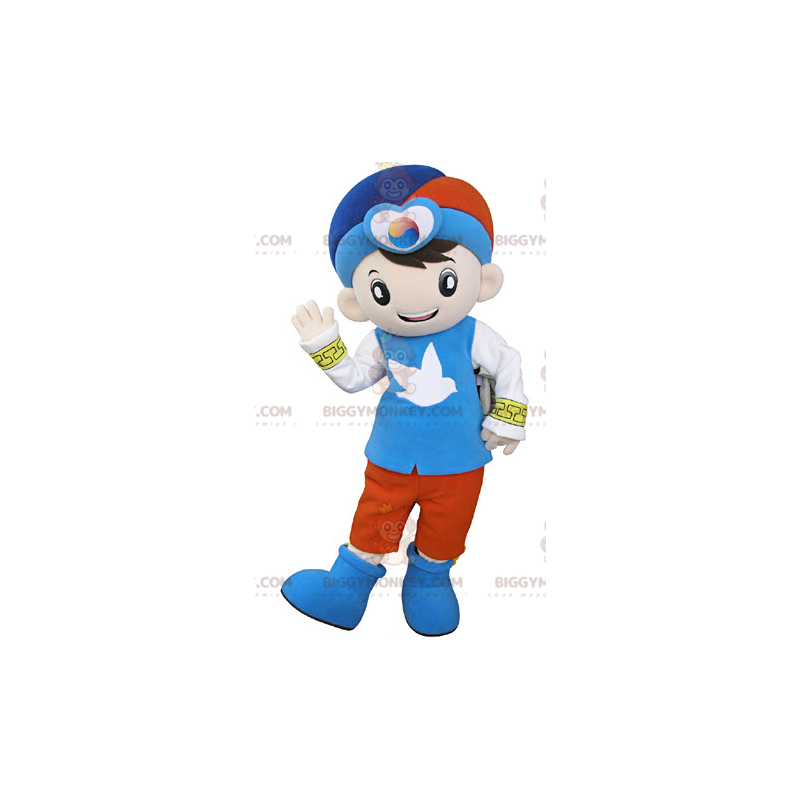 Traje de mascote Little Boy BIGGYMONKEY™ vestido com uma roupa