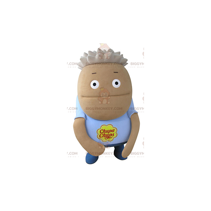 BIGGYMONKEY™ Mascot Costume Brown Round Man With Blue T-Shirt -