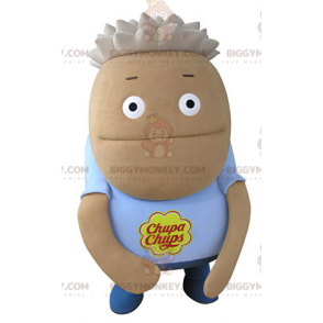 BIGGYMONKEY™ Mascot Costume Brown Round Man With Blue T-Shirt –