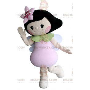 Traje de mascote Brown Girl BIGGYMONKEY™ com asas e flor –