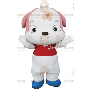 Weißer und rosa Hundewelpe BIGGYMONKEY™ Maskottchen-Kostüm -