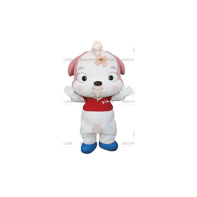 Fantasia de mascote de cachorro branco e rosa BIGGYMONKEY™ –