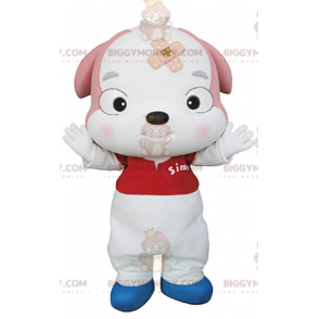 White and Pink Dog Puppy BIGGYMONKEY™ Mascot Costume –