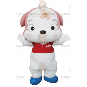 Witte en roze puppy BIGGYMONKEY™ mascottekostuum -
