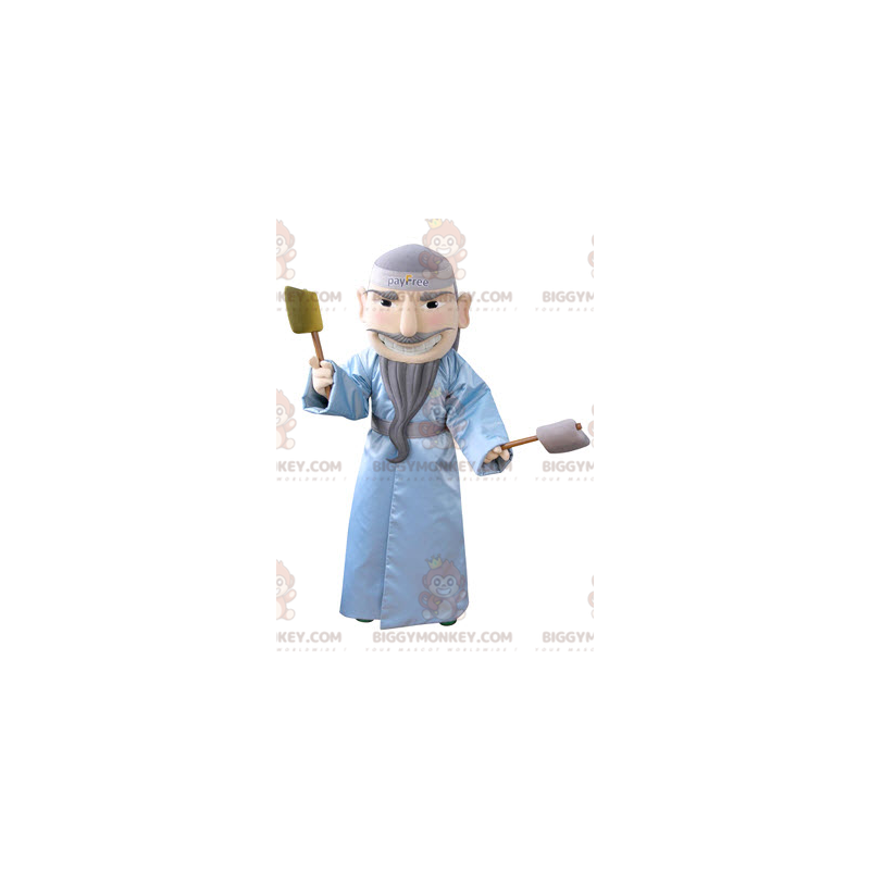 Bebaarde man BIGGYMONKEY™ mascottekostuum met blauwe badjas -