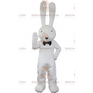 Costume da mascotte grande coniglio bianco che sembra stupito