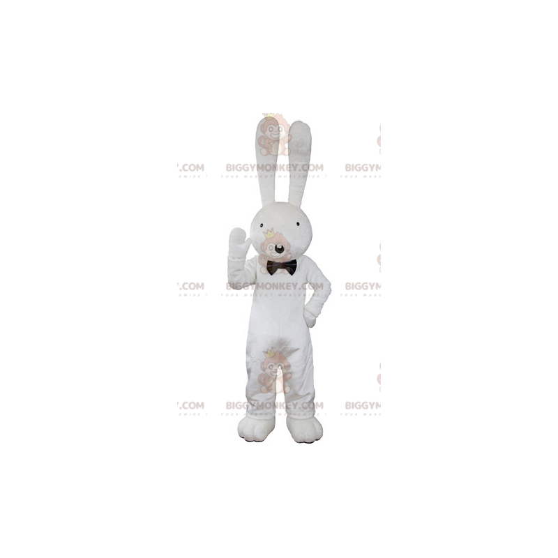 Disfraz de mascota de conejo blanco grande que parece asombrado