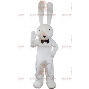 Costume da mascotte grande coniglio bianco che sembra stupito