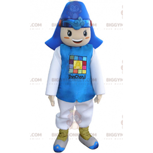 Στολή μασκότ για αγόρι BIGGYMONKEY™ ντυμένη με μπλε και λευκή