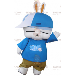 Very Fun White Rabbit BIGGYMONKEY™ Mascot Costume In Hip-Hop