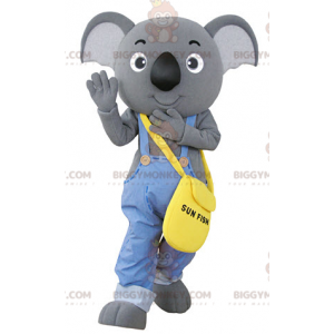 BIGGYMONKEY™ grijze koala mascotte kostuum gekleed in overall -