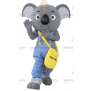 BIGGYMONKEY™ Grå Koala Maskotdräkt klädd i overall -