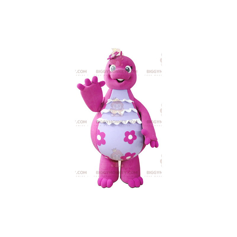 Costume de mascotte BIGGYMONKEY™ de dinosaure rose et blanc