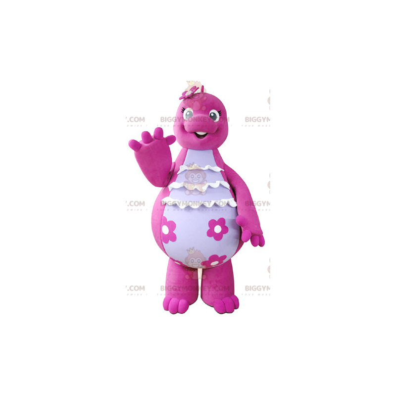 Söt och rolig rosa och vit dinosaurie BIGGYMONKEY™ maskotdräkt
