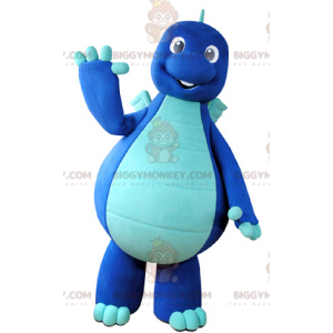 Traje de mascote de dragão de dinossauro azul de dois tons