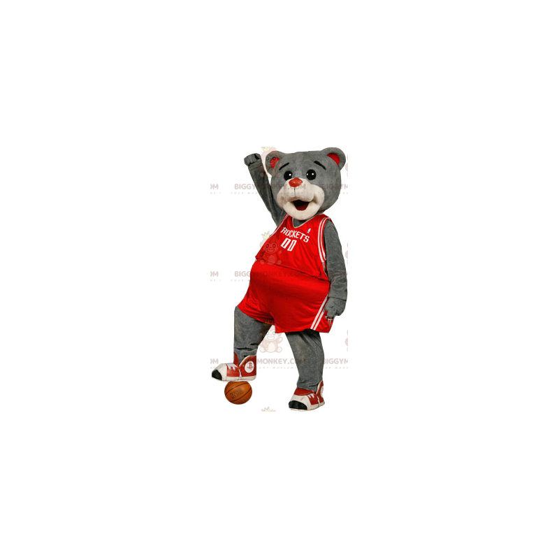 BIGGYMONKEY™ Mascot Costume of Gray Bear in Red Sportswear –