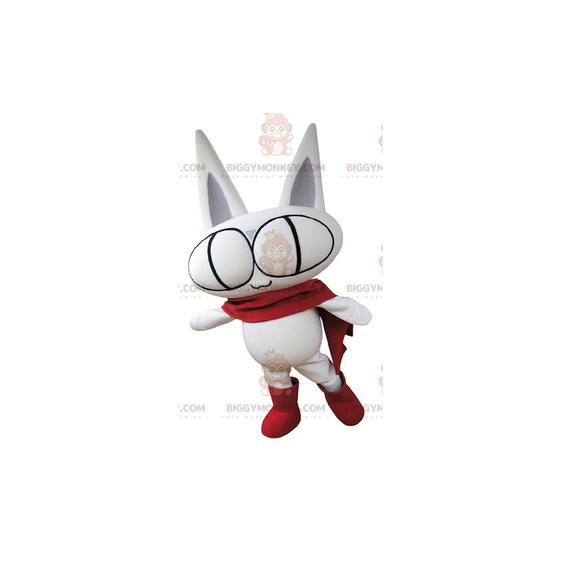 BIGGYMONKEY™ Mascot Costume All White Cat With Big Eyes -