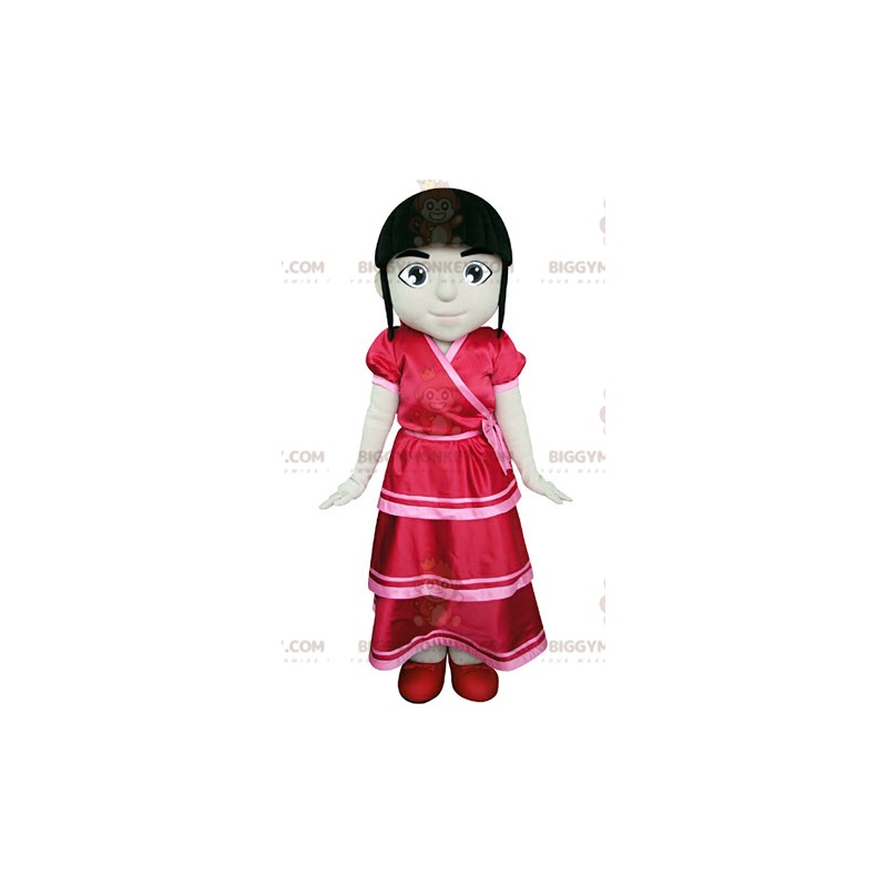 BIGGYMONKEY™ Mascot Costume of Brown Girl Dressed in Red Dress